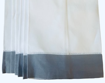 Linen Hemstitch Fingertip Towels - Charcoal Banded, Set of 6