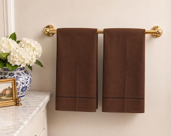 Coffee Linen Hemstitch Fingertip Towels - Set of 6, 14x22 Guest Towels