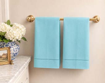 Turquoise Linen Fingertip Towels - Ladder Hemstitch Guest Towels, Set of 6