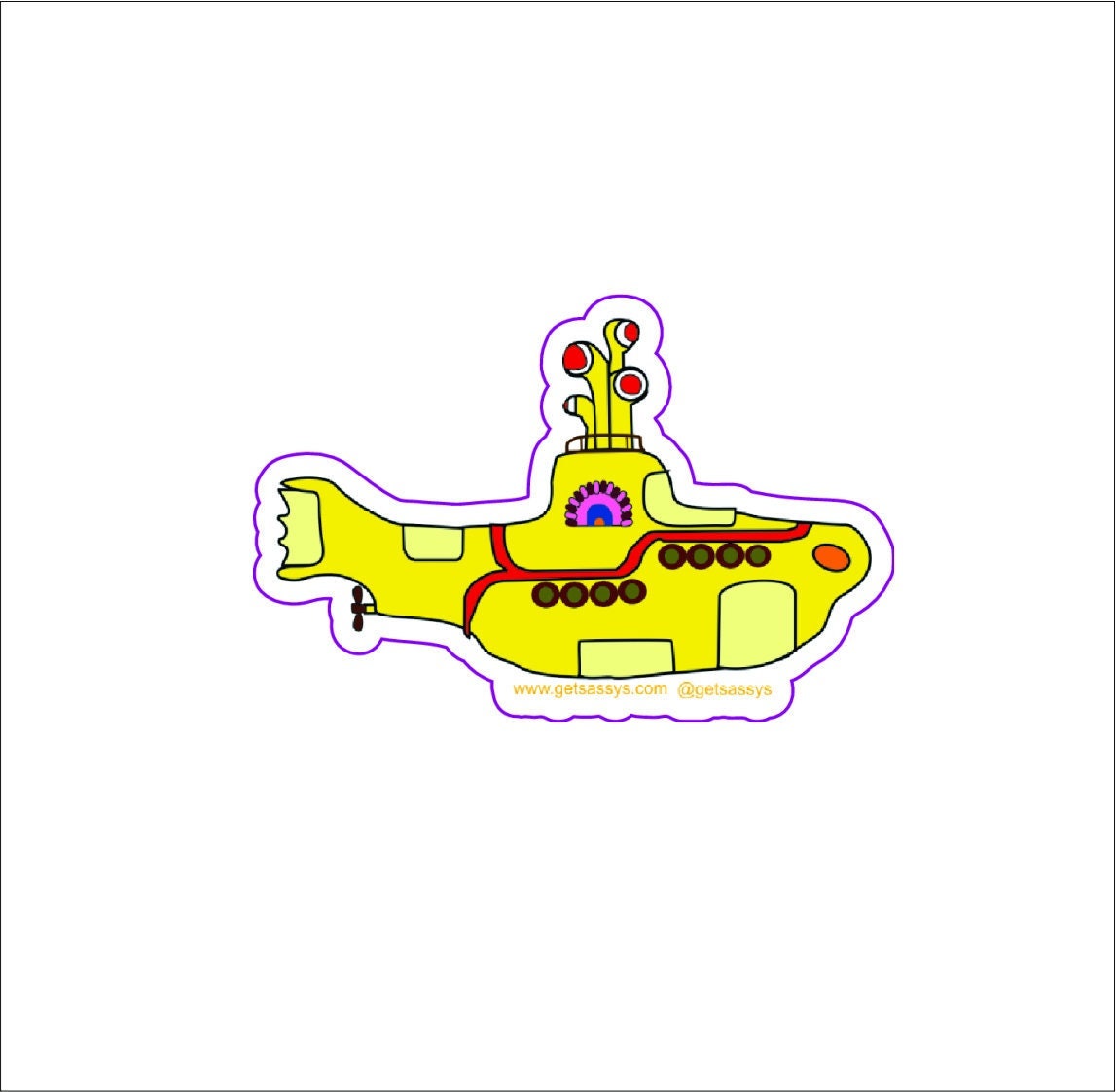 Yellow Submarine- 3" Die Cut Vinyl Sticker, Waterproof, Weatherproof, Durable