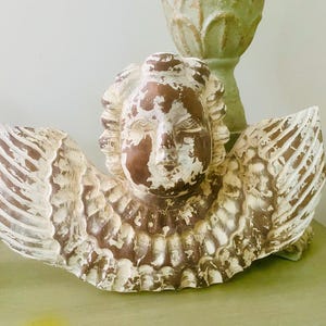 Vintage Hand Carved Wood Angel Wings: Whitewashed Cherub Wall Hanging