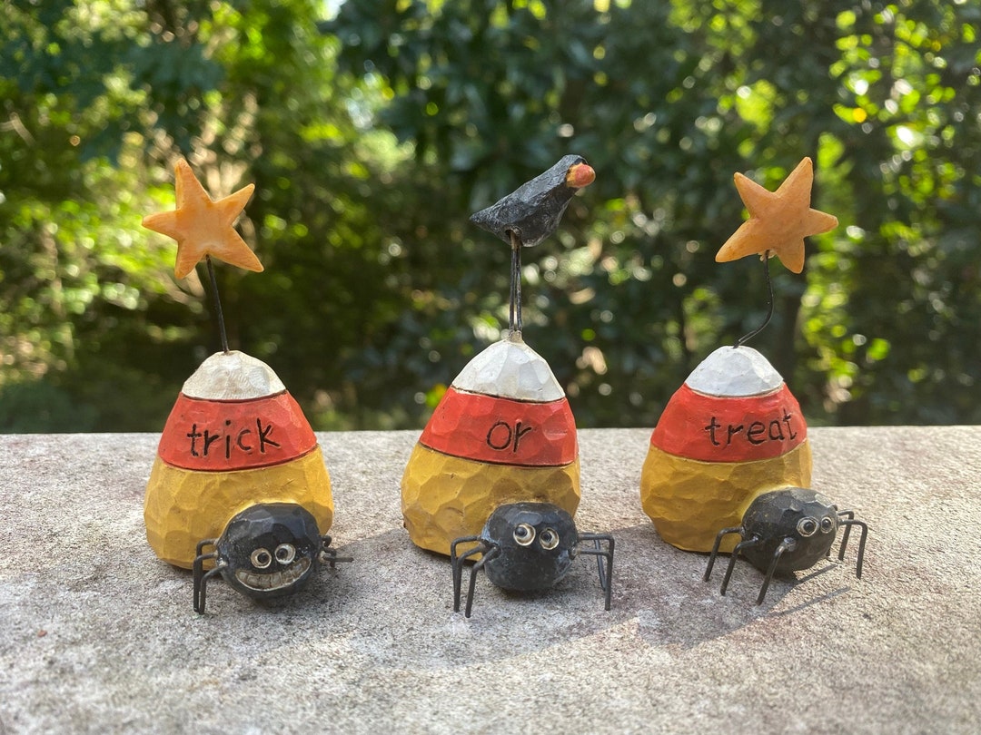 Set of 3 Candy Corn Trick or Treat Vintage Resin Halloween Figures - Etsy