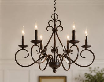 Lampadario in ferro a 6 luci Talia di Ballard Designs / Lampada da soffitto rustica in stile fattoria francese / Elegante illuminazione per ingresso e sala da pranzo