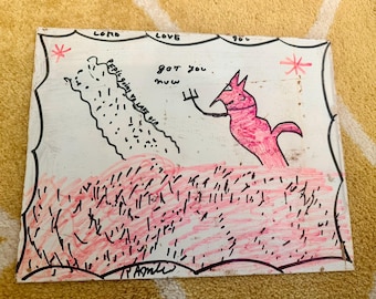 Vintage R.A. Miller — „Lord Love You / Got You Now” Lake of Fire, Oryginalna sztuka, Sztuka sygnowana, Sztuka ludowa Południa, Sztuka religijna