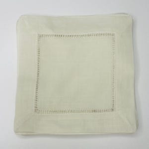 Cream Cocktail Napkins Set of 12, 100% Linen Hemstitched, Solid Cream/Beige/ Eggshell Color, 6&quot;X6&quot; Vintage Cloth Napkins, Linen Coaster