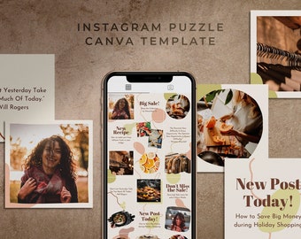 HARMONY - Canva Instagram Puzzle Template Uncut. This Template Creates 18 Square Instagram Posts.