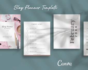 GLAZED - Blog Planner Canva Template for Bloggers, with Calendar, Task Trackers, Checklists, and Monthly Planner templates.