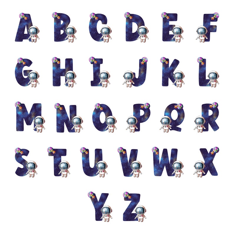 Space Astronaut Alphabet Printable Sublimation PNG Outer Etsy
