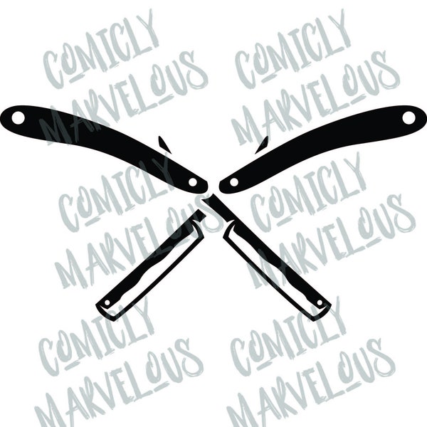 Simple Crossed Straight Razor Barber Shop Logo Vector Digital Download - svg, png, eps, dxf, jpg