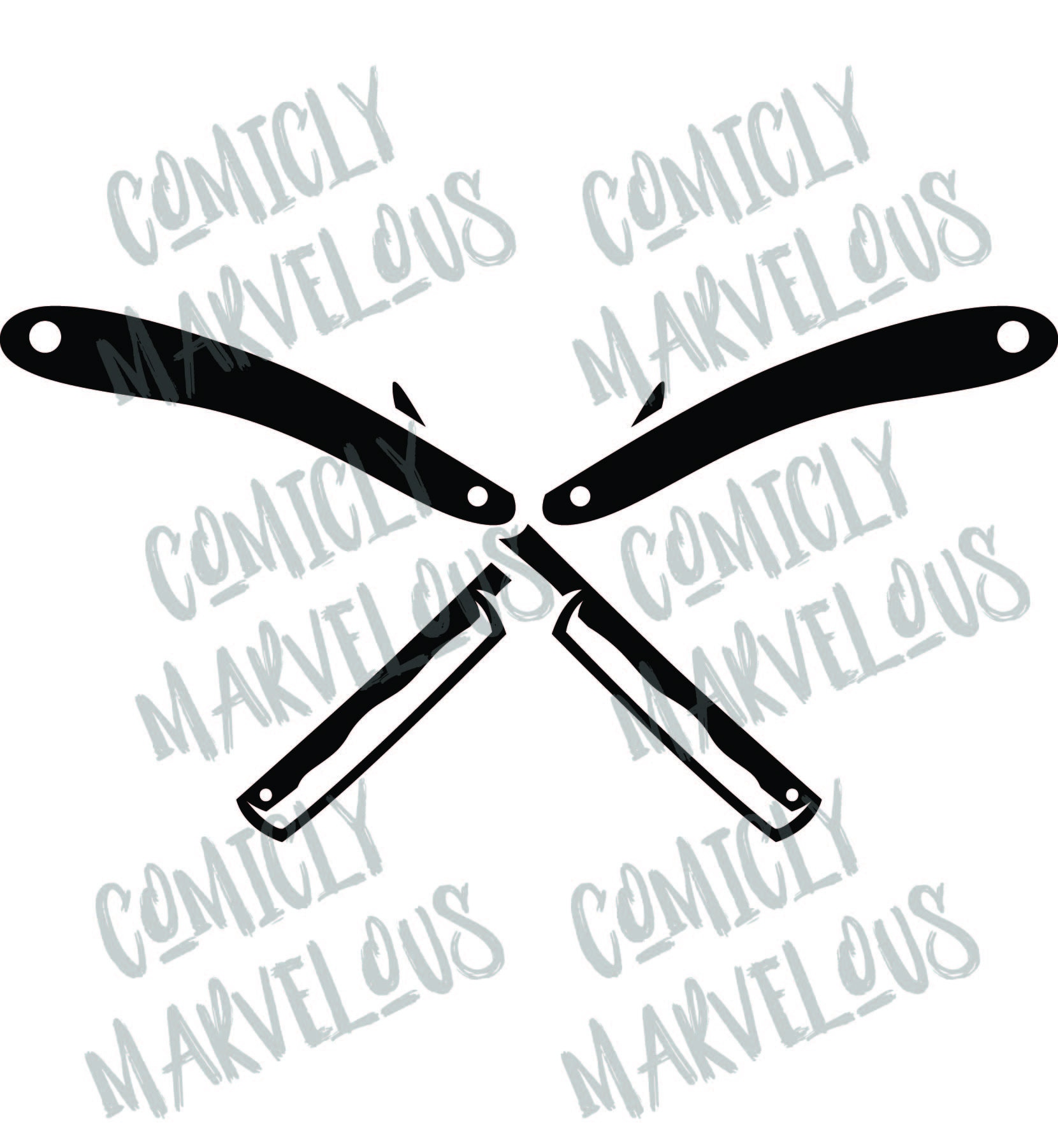 Simple Crossed Straight Razor Barber Shop Logo Vector Digital Download