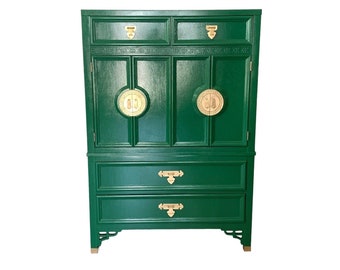 Dixie Shangri La  Fretwork Four Drawer Door Chest Armoire Green Vintage Shipping NOT  Included
