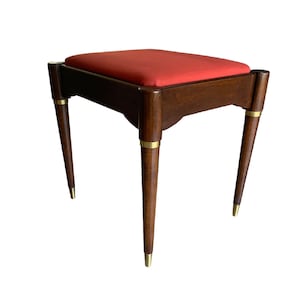 Mid Century Modern Walnut Stool With Fluted Tapered Legs and Storage