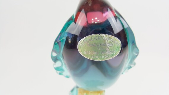 Alfredo Barbini Murano Multicolore Oiseau De Paradis Avec Feuille Dor Infusé Stand