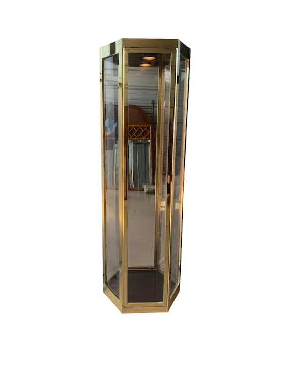 Hollywood Regency Brass Curio Cabinet 4 glass shelves