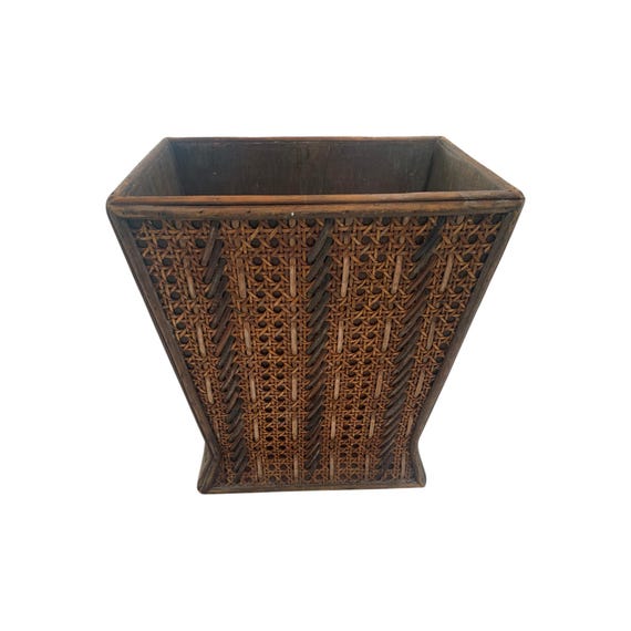Natural cane, bamboo and wood waste basket/planter 11.5" H