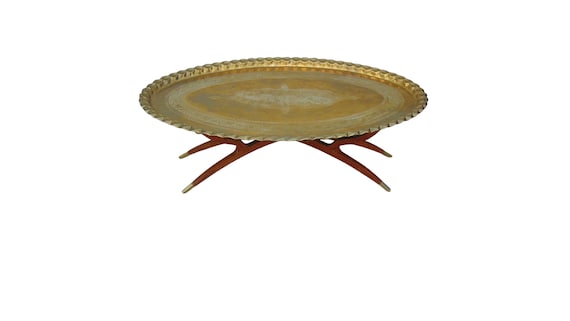 Mid Century Oval Brass Tea Tray Table 55" Moroccan Coffee Table With Spider legs