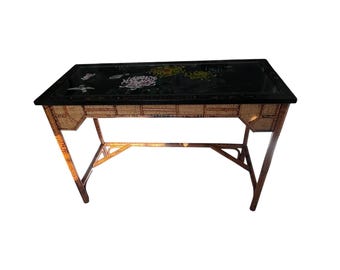 Chinoiserie Burnt Bamboo with hand painted lacquered top writing desk table