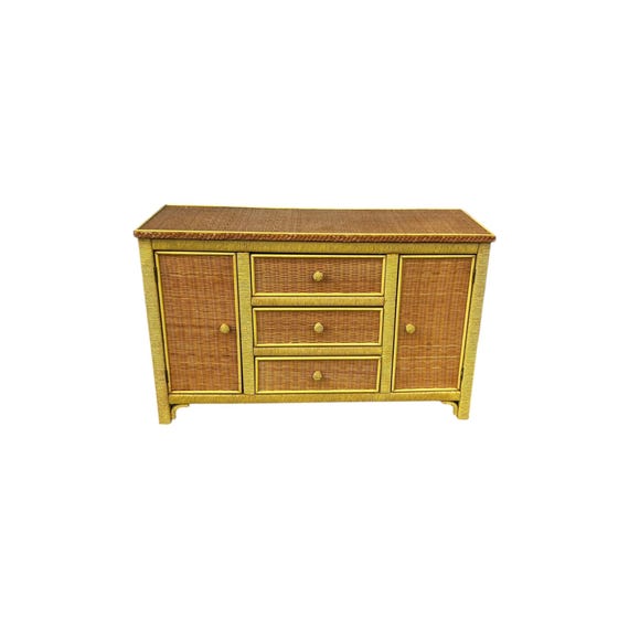 Vintage Henry Link Wicker Buffet Cabinet, Sideboard Credenza  3 drawers original
