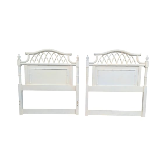 Thomasville Allegro Pagoda Fretwork Hollywood Regency Faux Bamboo Twin Headboards
