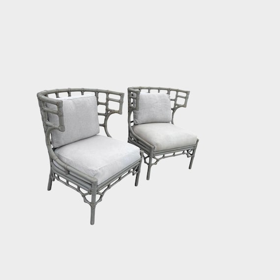Palecek Rattan Klismos Lounge Chairs a Pair