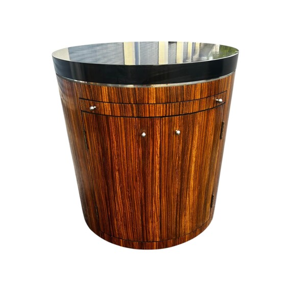 Art Deco-style cylindrical drum bar cabinet