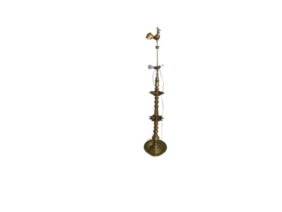 Traditional Rooster Brass Oil lamp Hindu Religious Floor Lamp Sri Lankan