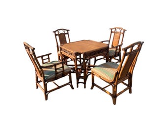Rare Chinoiserie Bamboo and leather straps dining set