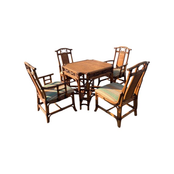 Rare Chinoiserie Bamboo and leather straps dining set