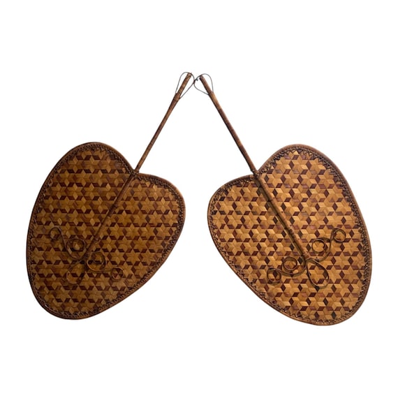 Mid Century Vintage Wicker Woven Wall Fan Boho Decor 36" a Pair