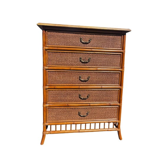 Burnt Bamboo and rattan 5 drawers chest.