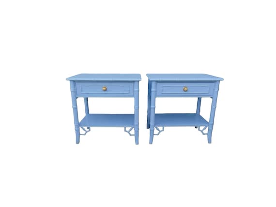Thomasville Allegro Fretwork Faux Bamboo Nightstands Celestial Sky a pair