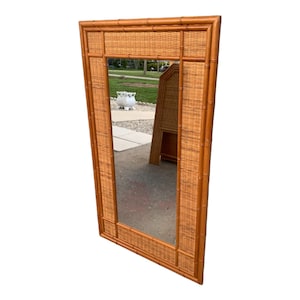 Vintage Bamboo Mirror With Woven wicker Trim