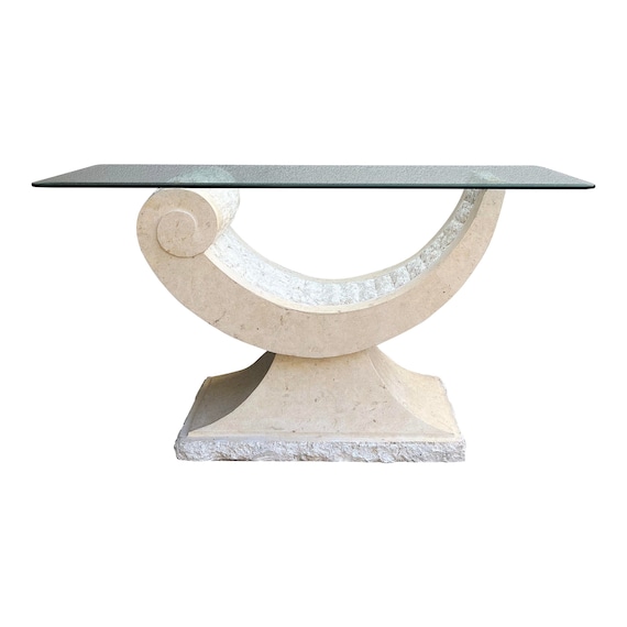 Tessellated Stone Organic Shape Base Rectangular Sofa Console Table Art Deco