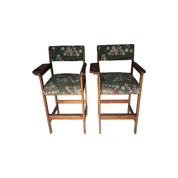 Set of 2 Billiard Spectator Stools with Pool Ball Upholstery