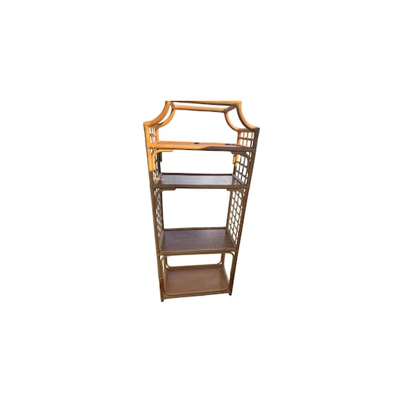 Vintage Bamboo Rattan Pagoda Top Etagere Shelf Chinoiserie   SHIPPING NOT INCLUDED