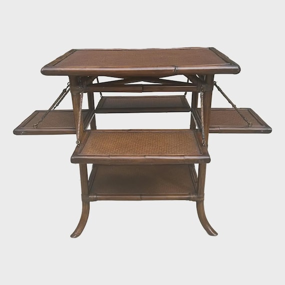 British Colonial English Bamboo Tea Table With Folding Sides