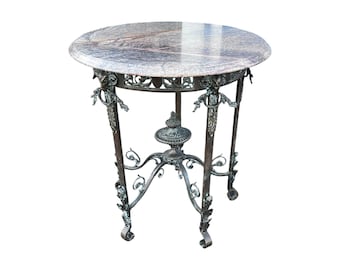 Antique French Louis XIV Style Bronze & Marble Round End Table