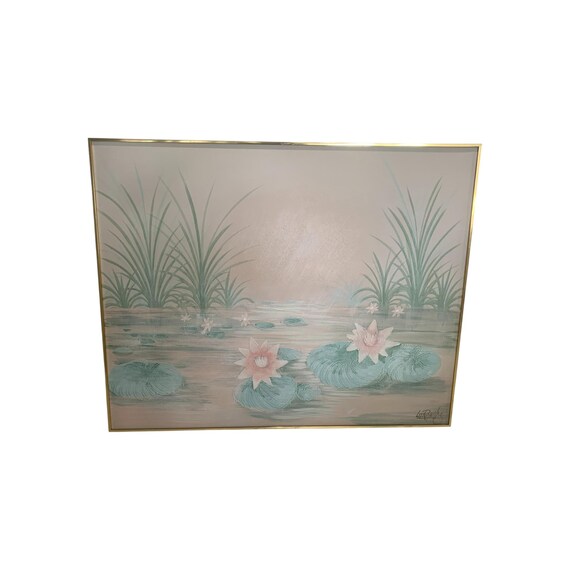 Lee Reynolds Signed Original Canvas Painting  Lilies in water  5'x 4'