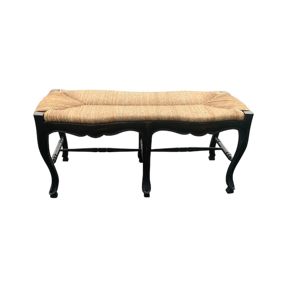 Late 20th Century Italian Style Black Rush Seat Bench