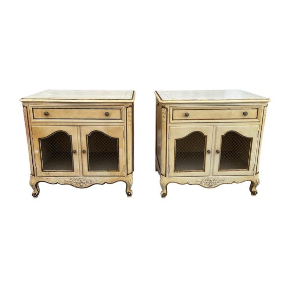 Kindel French Shabby Chic Painted Large Nightstands Side End Tables a pair