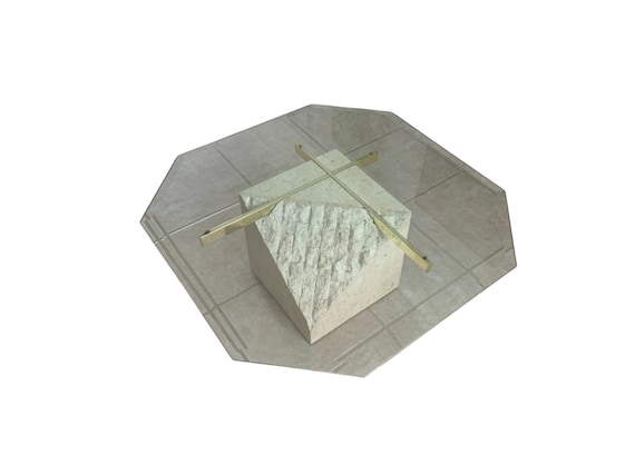 Art Deco Brass and Glass Tessellated Stone Pedestal Coffee Table