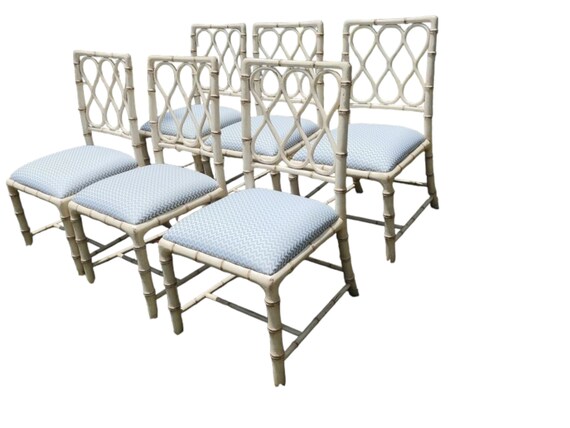 Theodore Alexander Claydon Cream Trellis Faux Bamboo Dining Chairs lot of 6