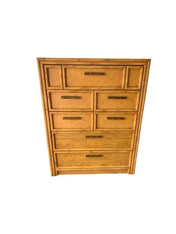 Mid-Century Lea Faux Bamboo & Rattan Chest (Shipping Not Included)