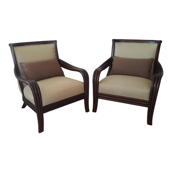 Thomasville Bentwood Arm Lounge Chairs Pair Rare