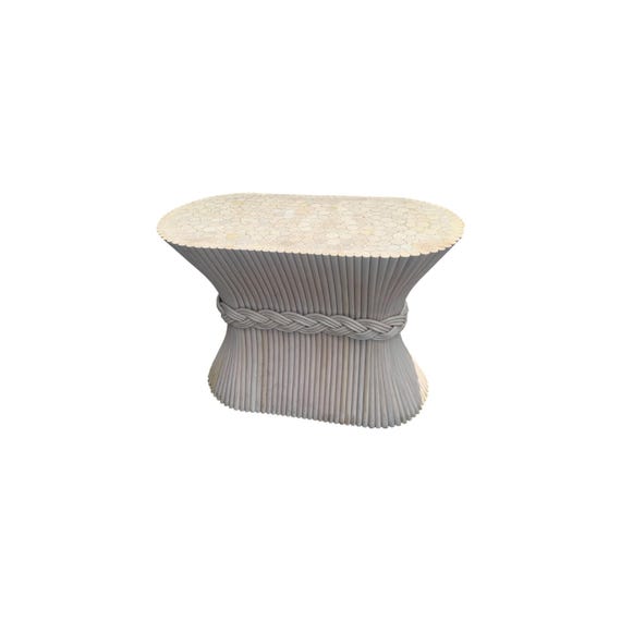 Hollywood Regency McGuire Style Oval Sheaf of Wheat Bamboo Pedestal Dining Table