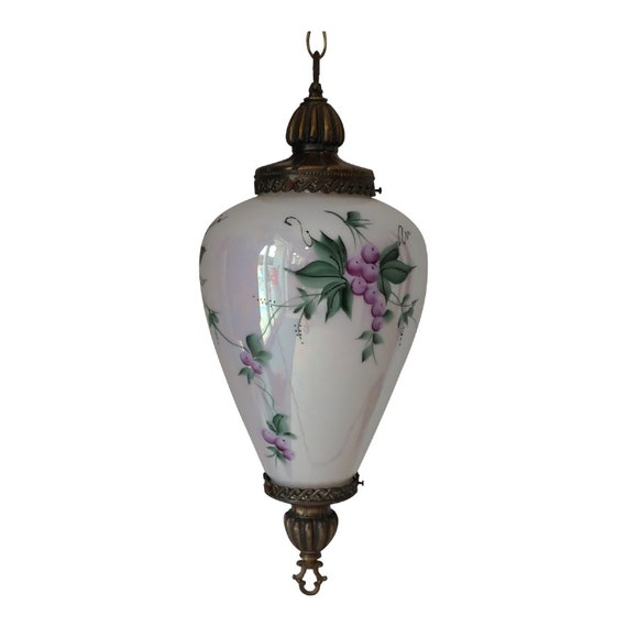 Hollywood Regency Hand Painted Swag Globe Hanging Light Pendant Vintage MCM