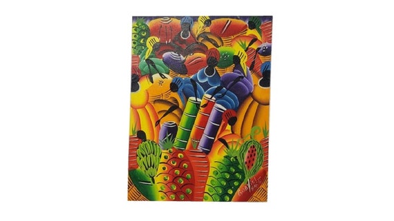 Haitian Black Women Market Scene Oil Canvas 9 1/4" X 12 Painting by Gabriel Haiti  Signed