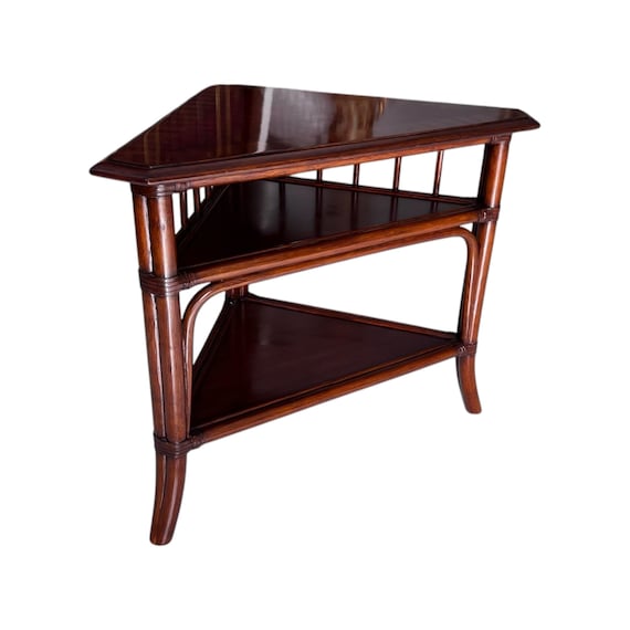 ETHAN ALLEN Collector's Classics 30" Banded Mahogany & Natural Rattan Accent Corner Table 13-8185