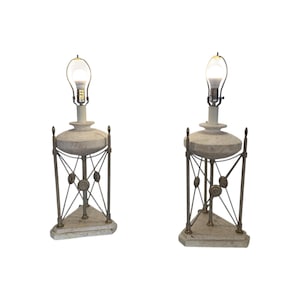 Maitland Smith Style Neoclassical Style Vintage Pair of Travertine Table Lamps