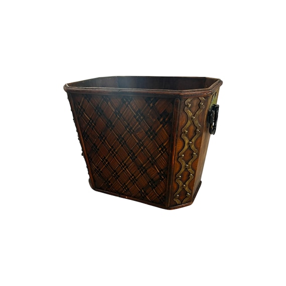 Vintage Bamboo Woven Planter Basket with Brass Accents